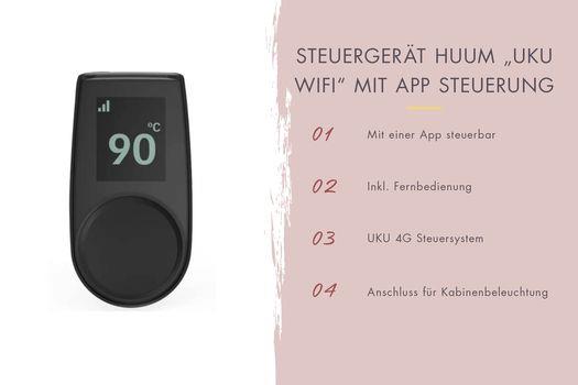 Innensauna Jamo mit 9 kW Ofen BIO 9 und Huum Wifi Steuerung natur