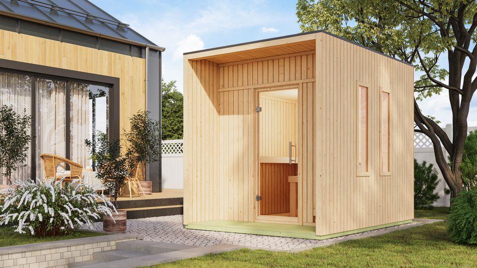 Aussenssauna Barne mit 9 kW Ofen FIN 9 und Huum Wifi Steuerung natur Aussenssauna Barne mit 9 kW Ofen FIN 9 und Huum Wifi Steuerung natur