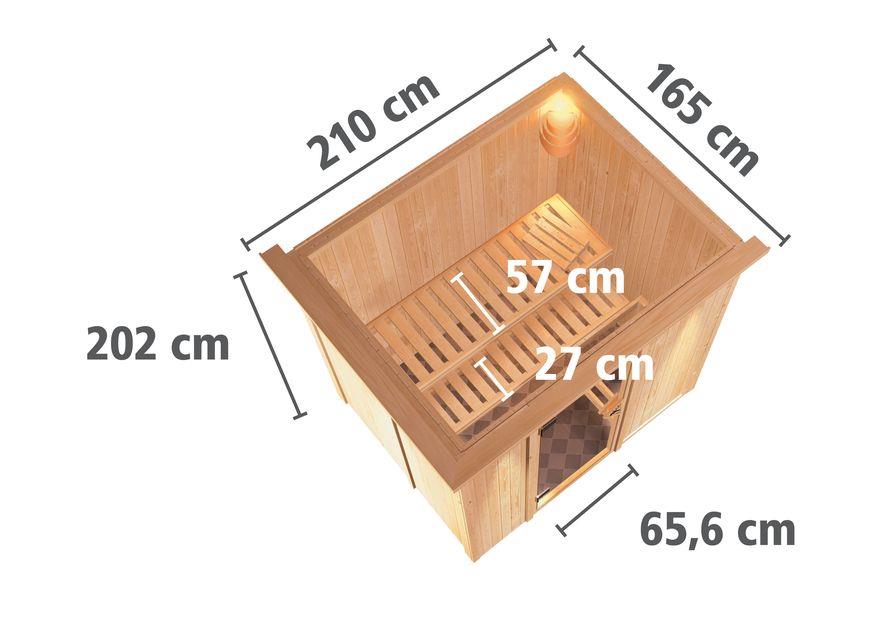 Innensauna Lona mit 9 kW Ofen BIO 9 und Huum Wifi Steuerung natur