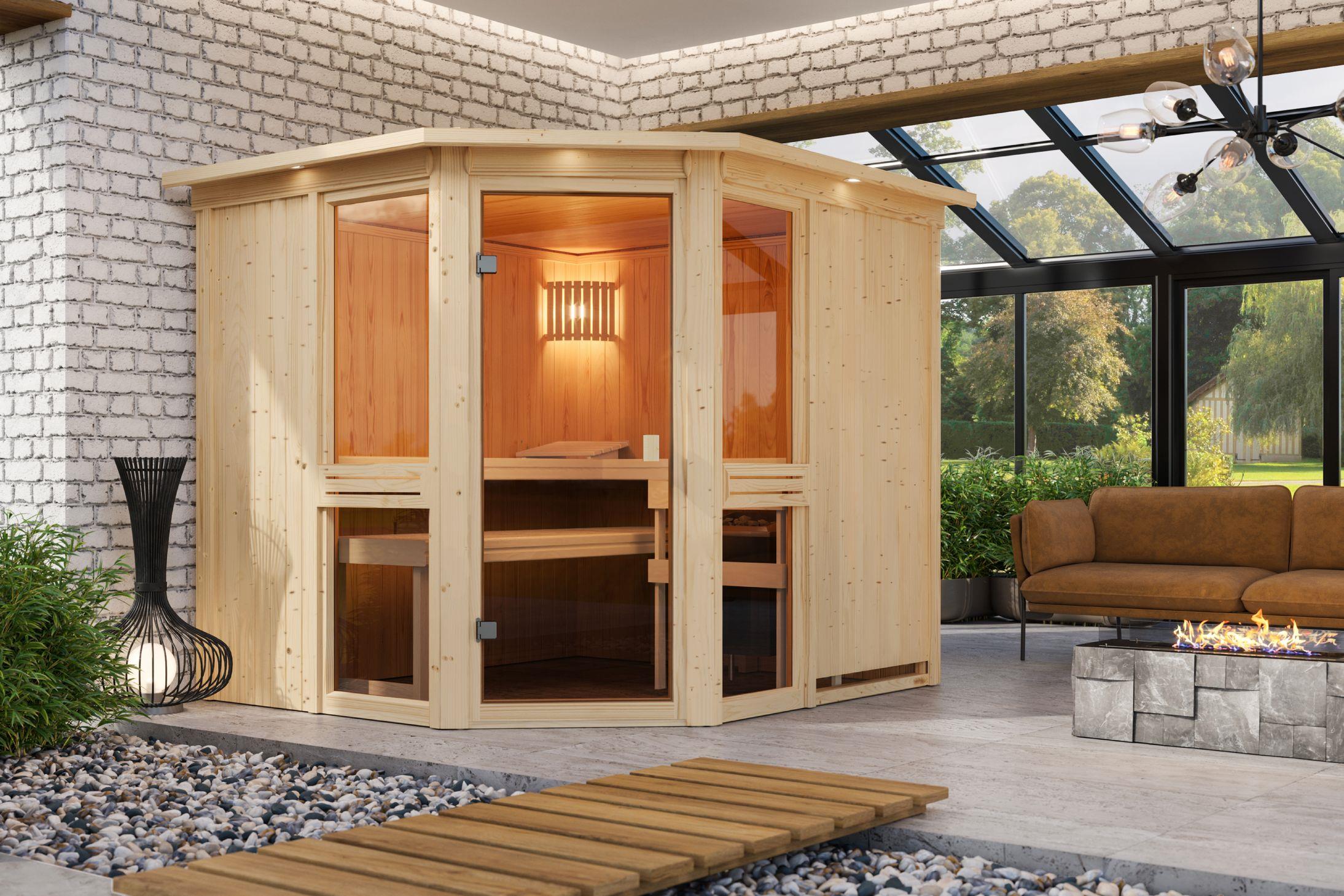 Innensauna Jamo mit 9 kW Ofen BIO 9 und Huum Wifi Steuerung natur Innensauna Jamo mit 9 kW Ofen BIO 9 und Huum Wifi Steuerung natur