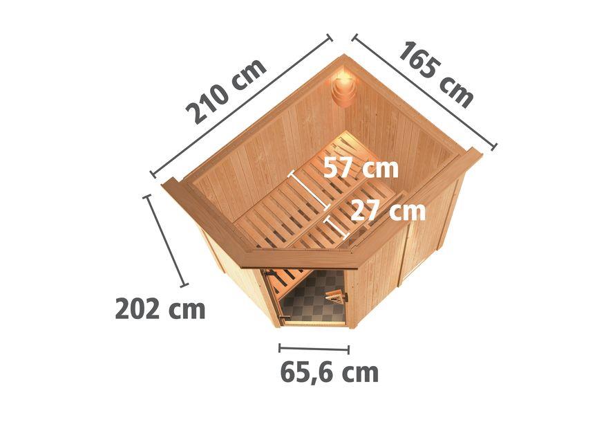 Innensauna Nedo mit 9 kW Ofen FIN 9 und Huum Wifi Steuerung natur
