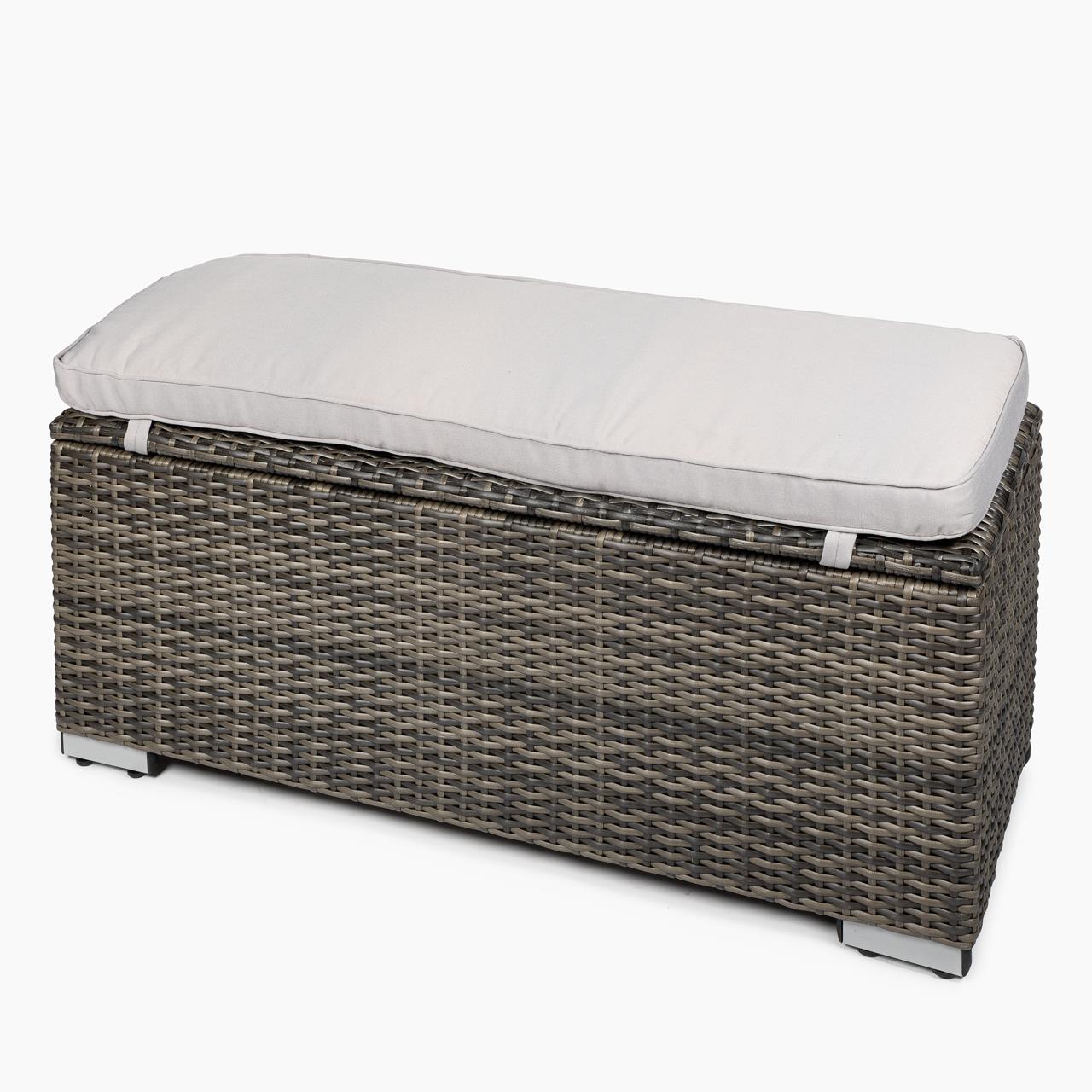 Garten-Aufbewahrungsbox Marinoir inkl. Auflage in grau - Polyrattan - 100 x 40 x 42 cm - stone Garten-Aufbewahrungsbox Marinoir inkl. Auflage in grau - Polyrattan - 100 x 40 x 42 cm - stone