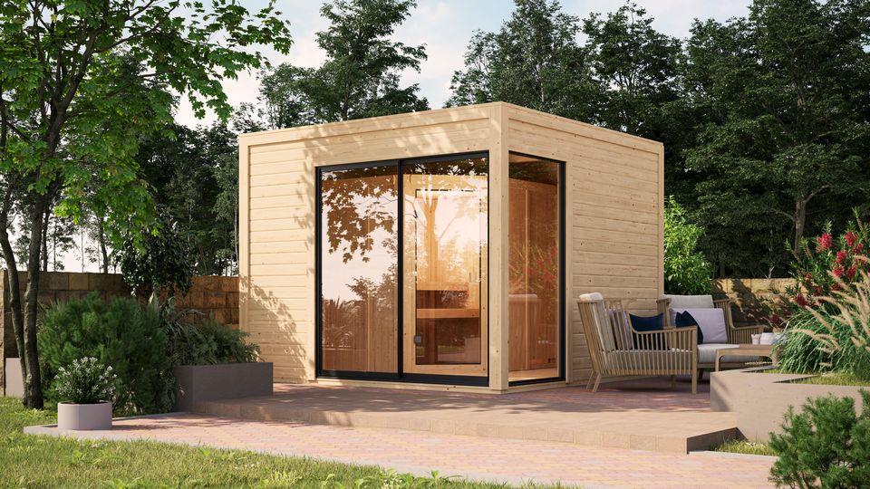 Aussenssauna Fanö mit 9 kW Ofen BIO 9 und Huum Wifi Steuerung natur Aussenssauna Fanö mit 9 kW Ofen BIO 9 und Huum Wifi Steuerung natur