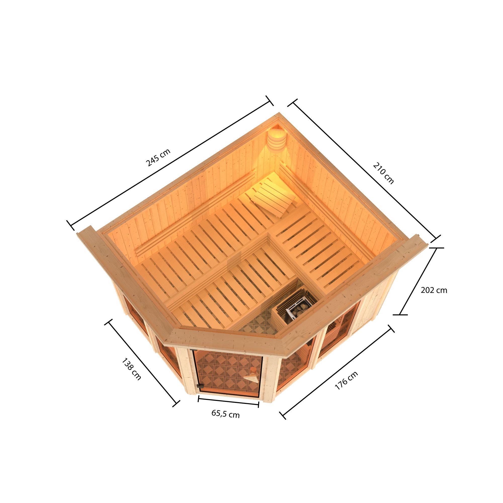 Innensauna Sande mit 9 kW Ofen FIN 9 und Huum Wifi Steuerung natur
