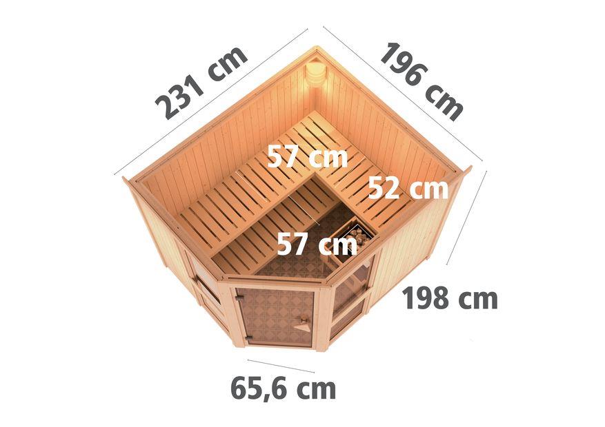 Innensauna Jamo mit 9 kW Ofen BIO 9 und Huum Wifi Steuerung natur