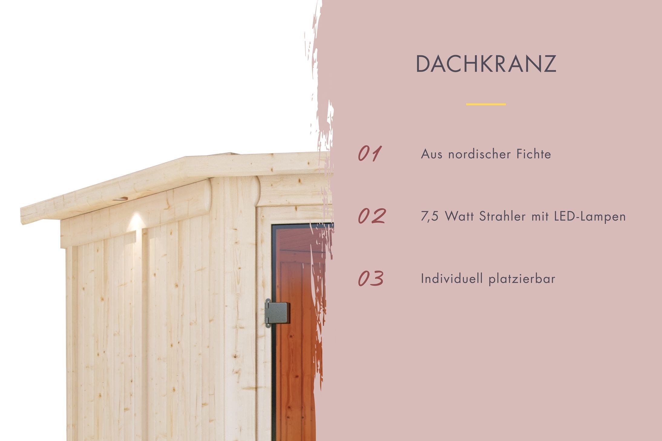 Innensauna Nedo mit 9 kW Ofen FIN 9 und Huum Wifi Steuerung natur
