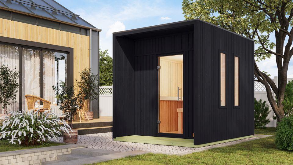 Aussenssauna Barne mit 9 kW Ofen FIN 9 und Huum Wifi Steuerung schwarz Aussenssauna Barne mit 9 kW Ofen FIN 9 und Huum Wifi Steuerung schwarz