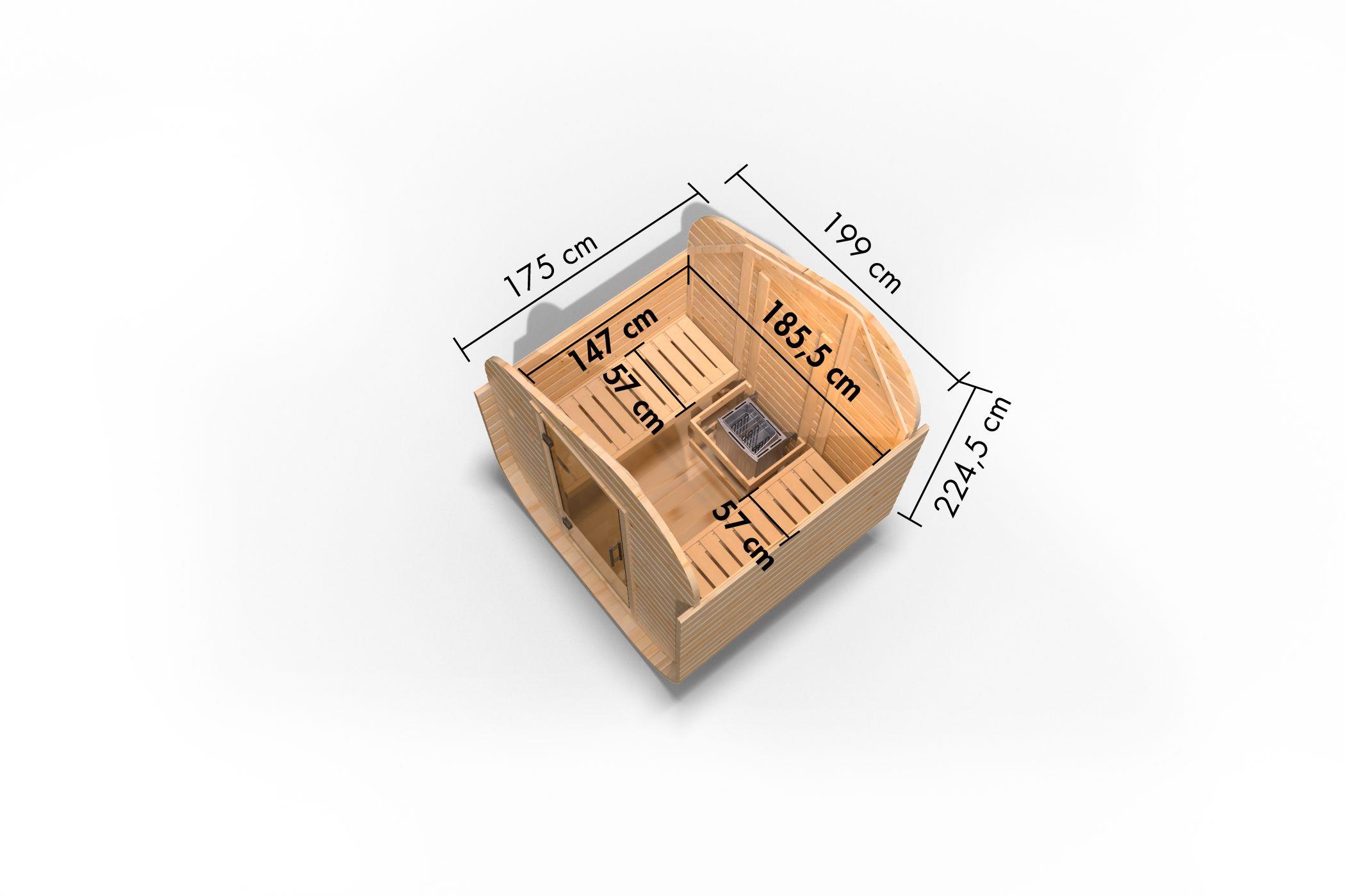 Aussenssauna Börge mit 9 kW Ofen FIN 9 und Huum Wifi Steuerung natur