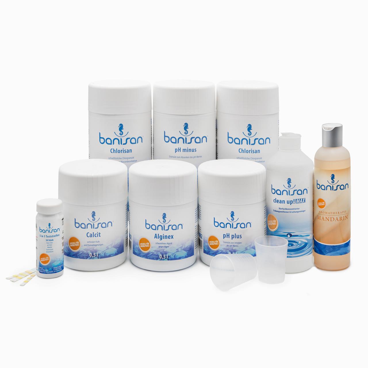 Whirlpool Wasserpflege-Set BANISAN - 11-teilig - inkl. Badezusatz Mandarin Whirlpool Wasserpflege-Set BANISAN - 11-teilig - inkl. Badezusatz Mandarin