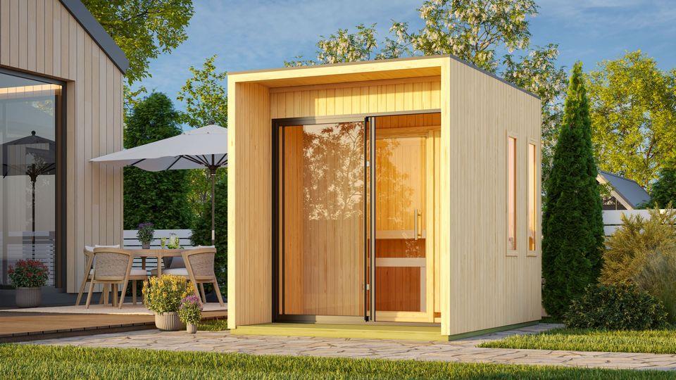 Aussenssauna Branko mit 9 kW Ofen BIO 9 und Huum Wifi Steuerung natur Aussenssauna Branko mit 9 kW Ofen BIO 9 und Huum Wifi Steuerung natur