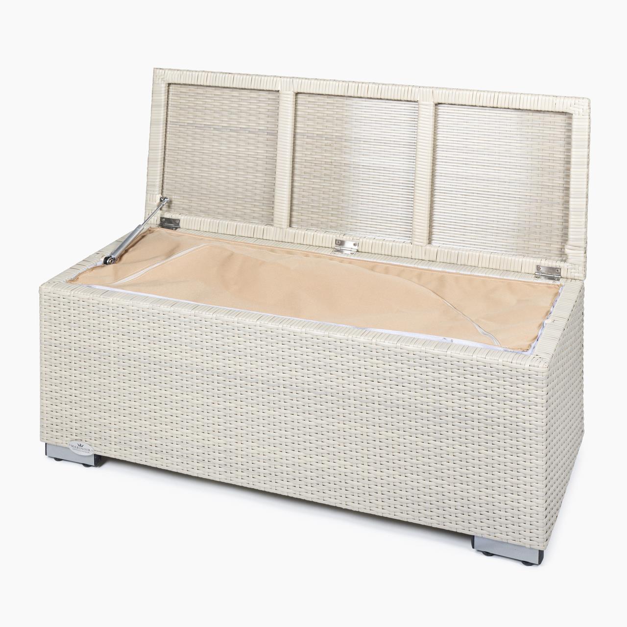 Garten-Aufbewahrungsbox Marinoir inkl. Auflage in grau - Polyrattan - 100 x 40 x 42 cm - white chocolate