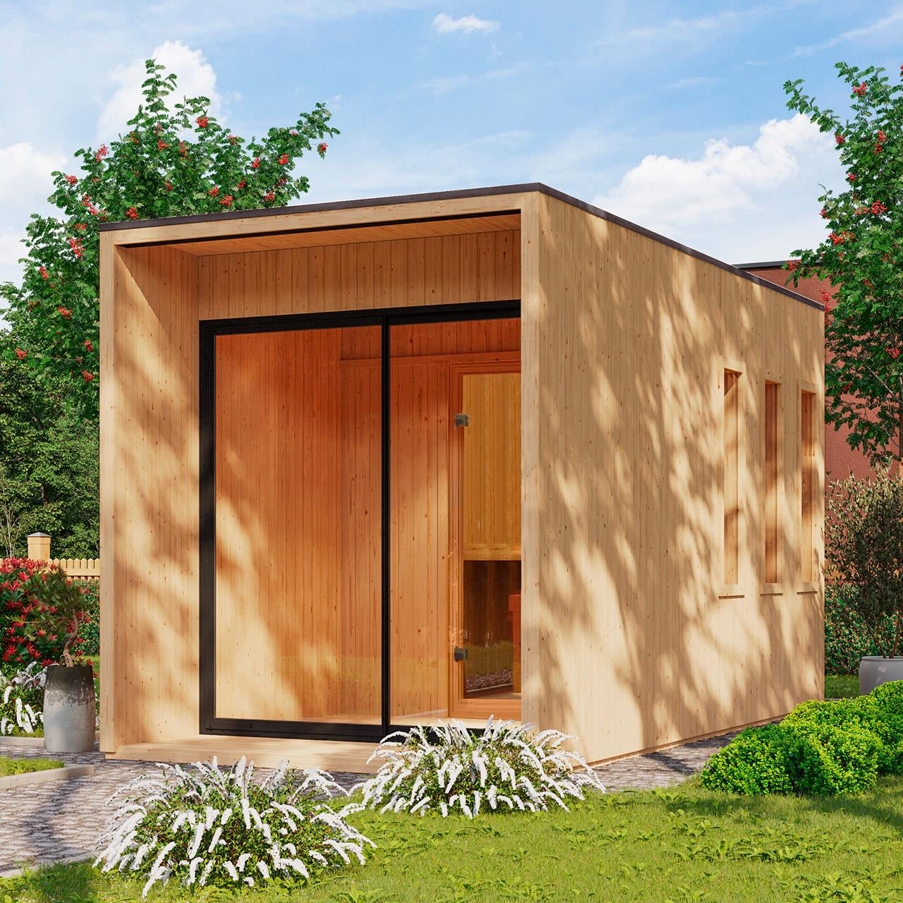 Aussenssauna Skagen mit 9 kW Ofen FIN 9 und Huum Wifi Steuerung natur Aussenssauna Skagen mit 9 kW Ofen FIN 9 und Huum Wifi Steuerung natur
