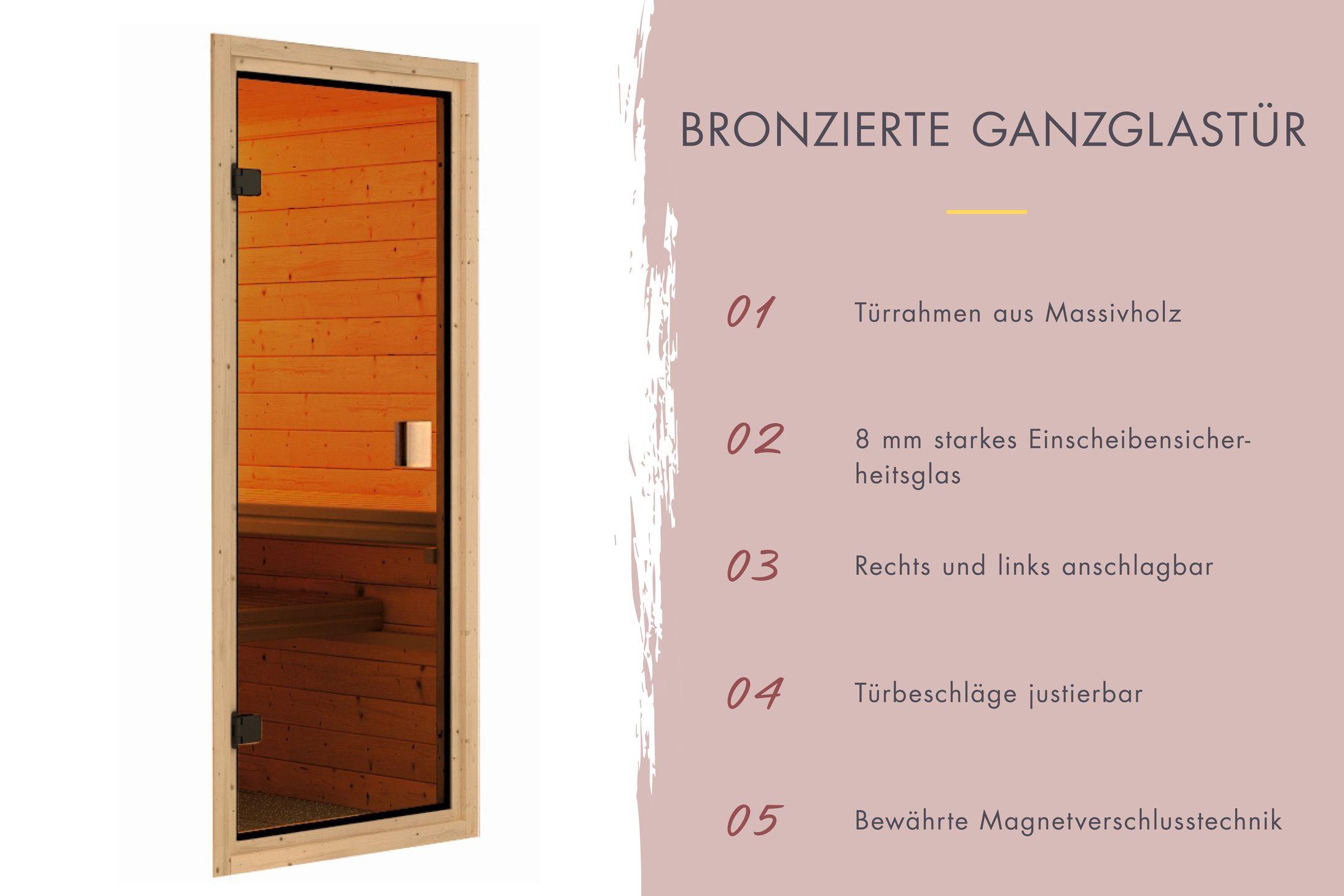 Innensauna Jamo mit 9 kW Ofen BIO 9 und Huum Wifi Steuerung natur