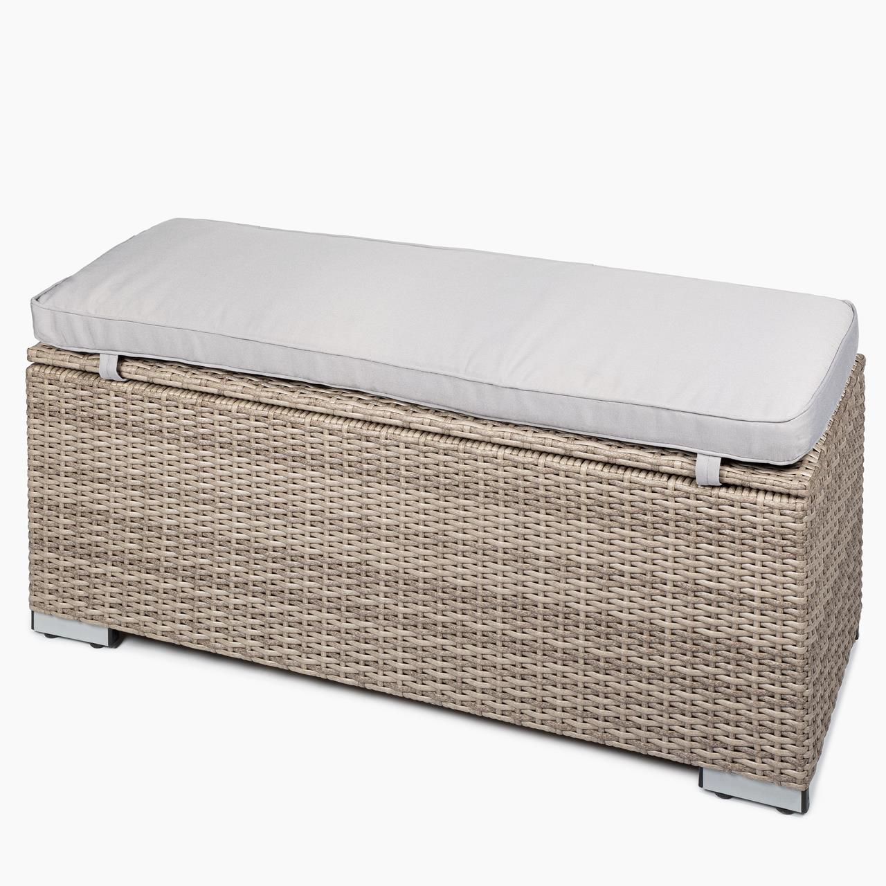 Garten-Aufbewahrungsbox Marinoir inkl. Auflage in grau - Polyrattan - 100 x 40 x 42 cm - sand Garten-Aufbewahrungsbox Marinoir inkl. Auflage in grau - Polyrattan - 100 x 40 x 42 cm - sand