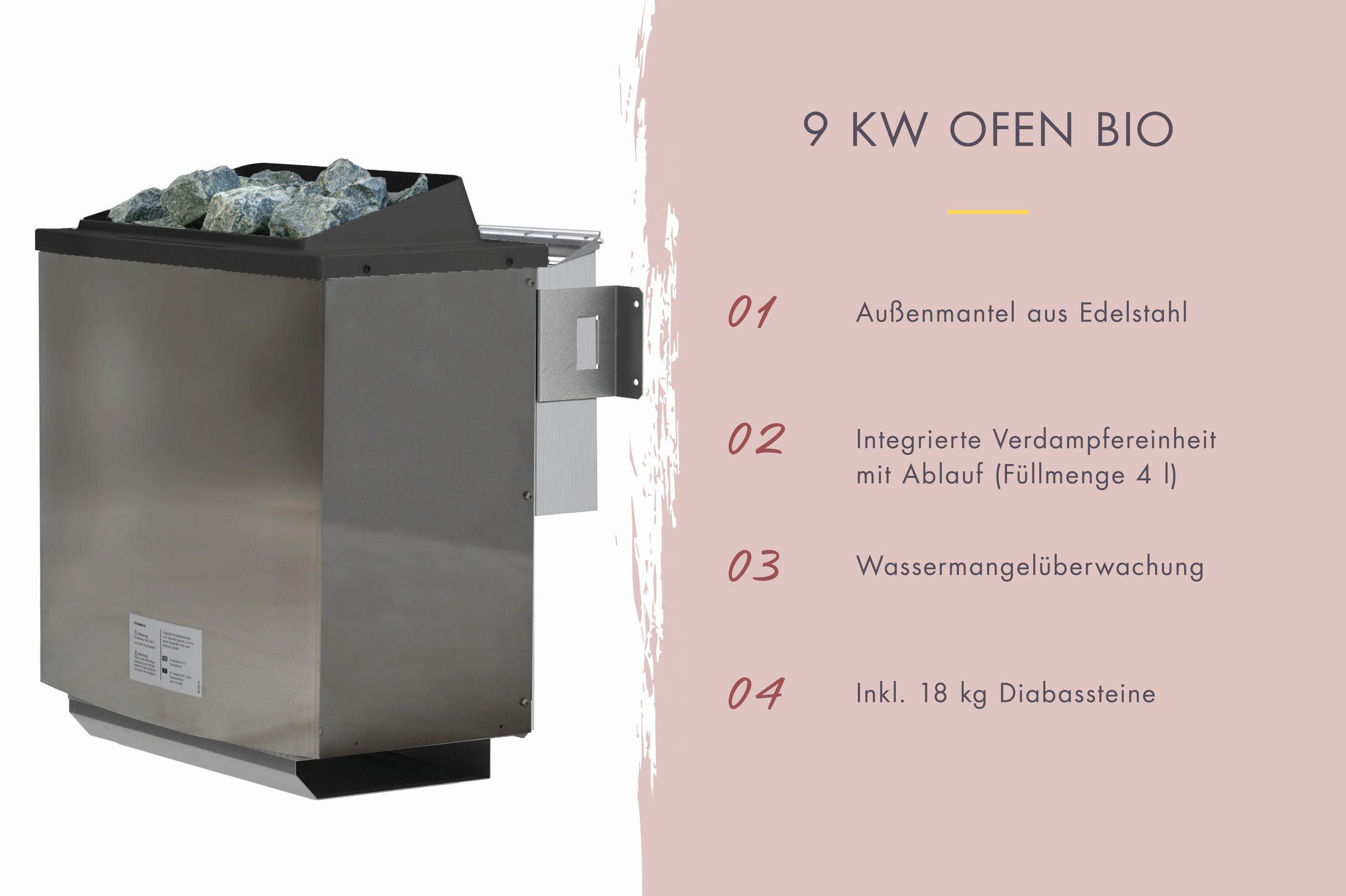 Innensauna Jamo mit 9 kW Ofen BIO 9 und Huum Wifi Steuerung natur