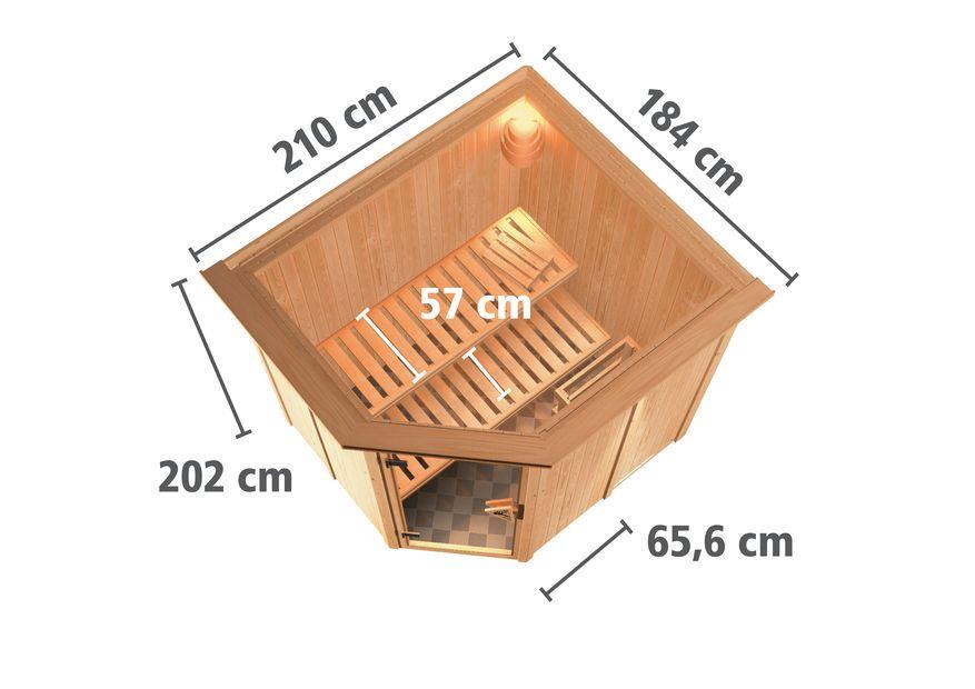 Innensauna Jaan mit 9 kW Ofen FIN 9 und Huum Wifi Steuerung natur