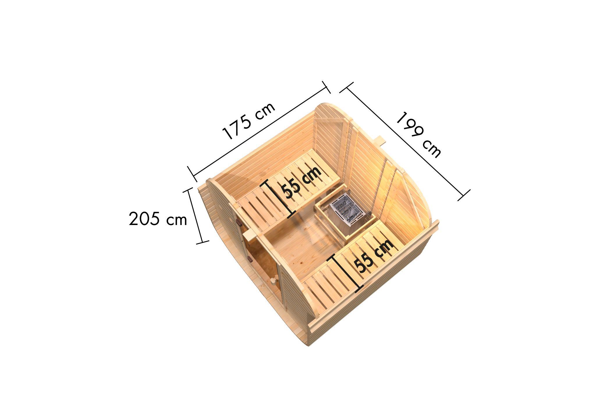 Aussenssauna Paavo mit 9 kW Ofen FIN 9 und Huum Wifi Steuerung natur