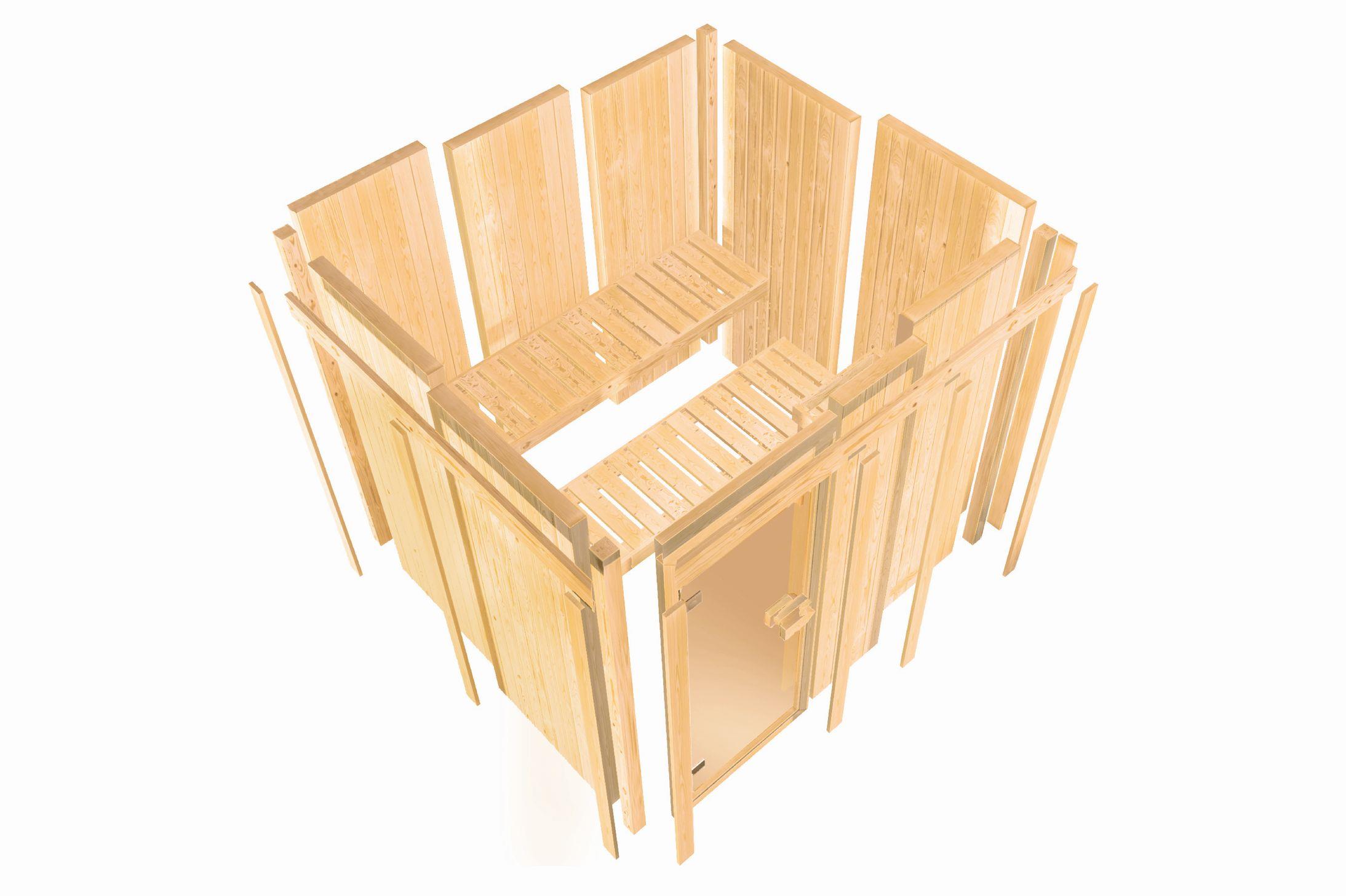 Innensauna Caro mit 9 kW Ofen BIO 9 und Huum Wifi Steuerung natur
