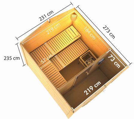 Aussenssauna Bonde mit 9 kW Ofen FIN 9 und Huum Wifi Steuerung natur