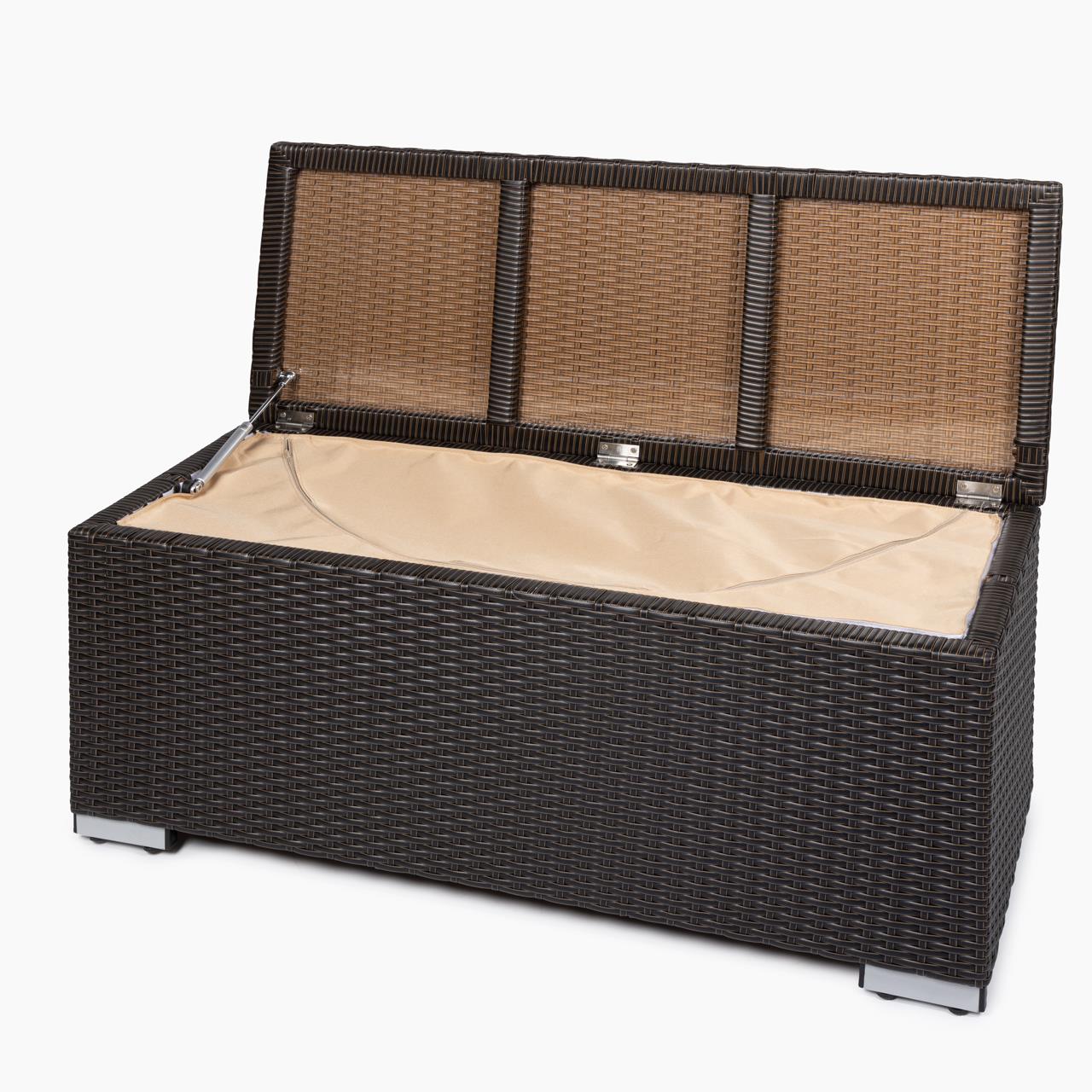 Garten-Aufbewahrungsbox Marinoir inkl. Auflage in beige - Polyrattan - 100 x 40 x 42 cm - mocca