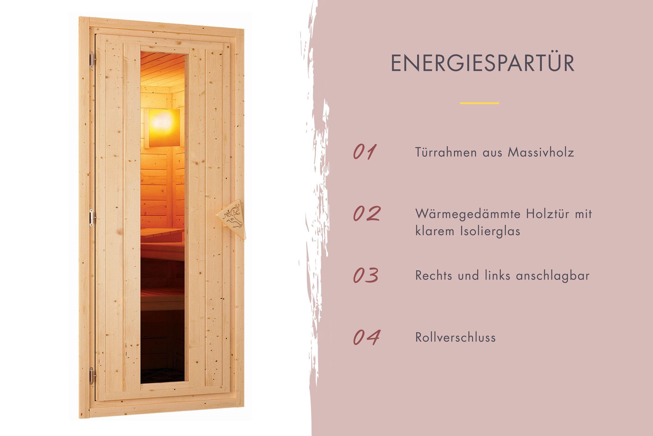 Aussenssauna Skagen mit 9 kW Ofen BIO 9 und Huum Wifi Steuerung natur