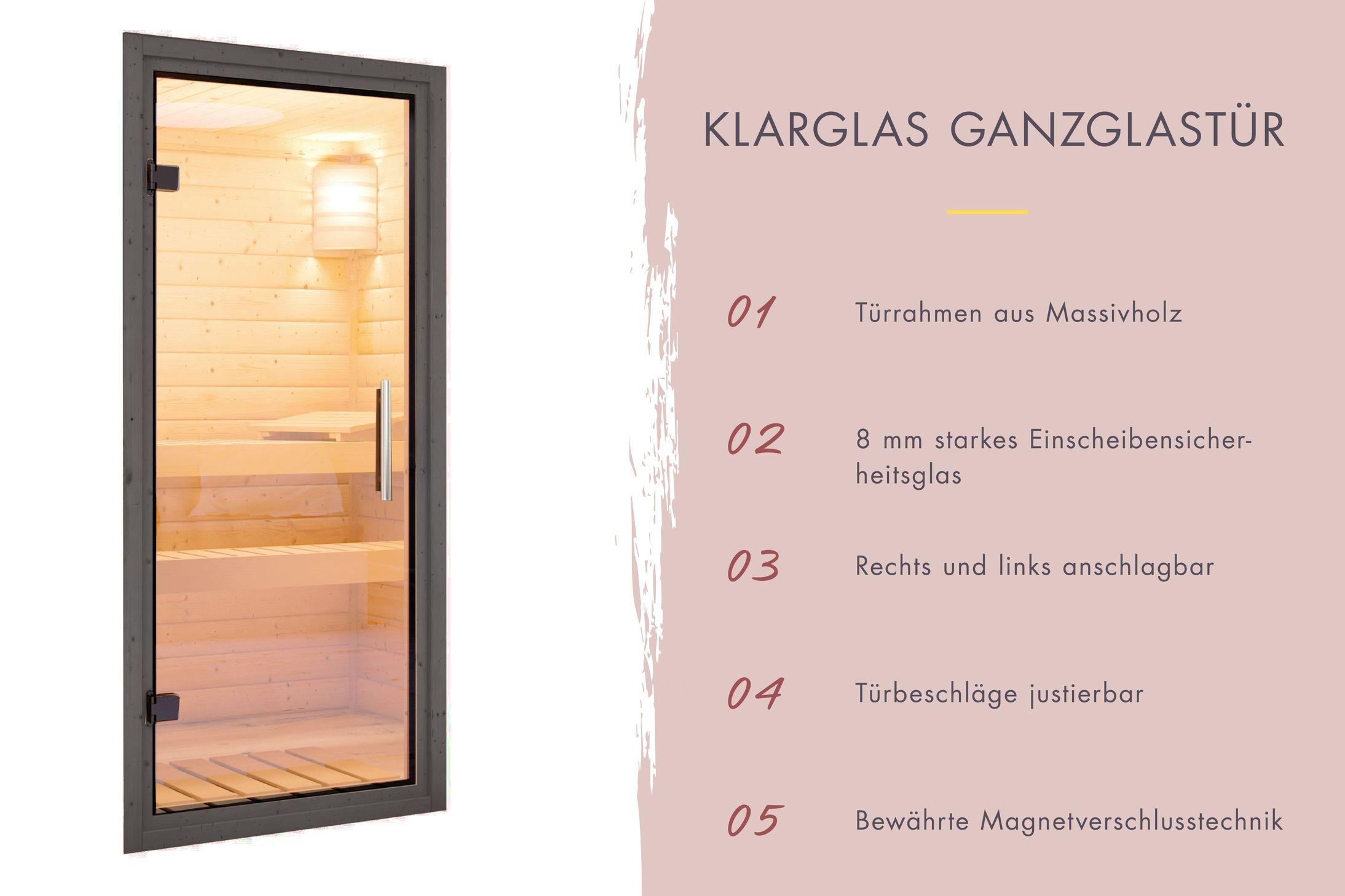 Aussenssauna Barne mit 9 kW Ofen BIO 9 und Huum Wifi Steuerung schwarz