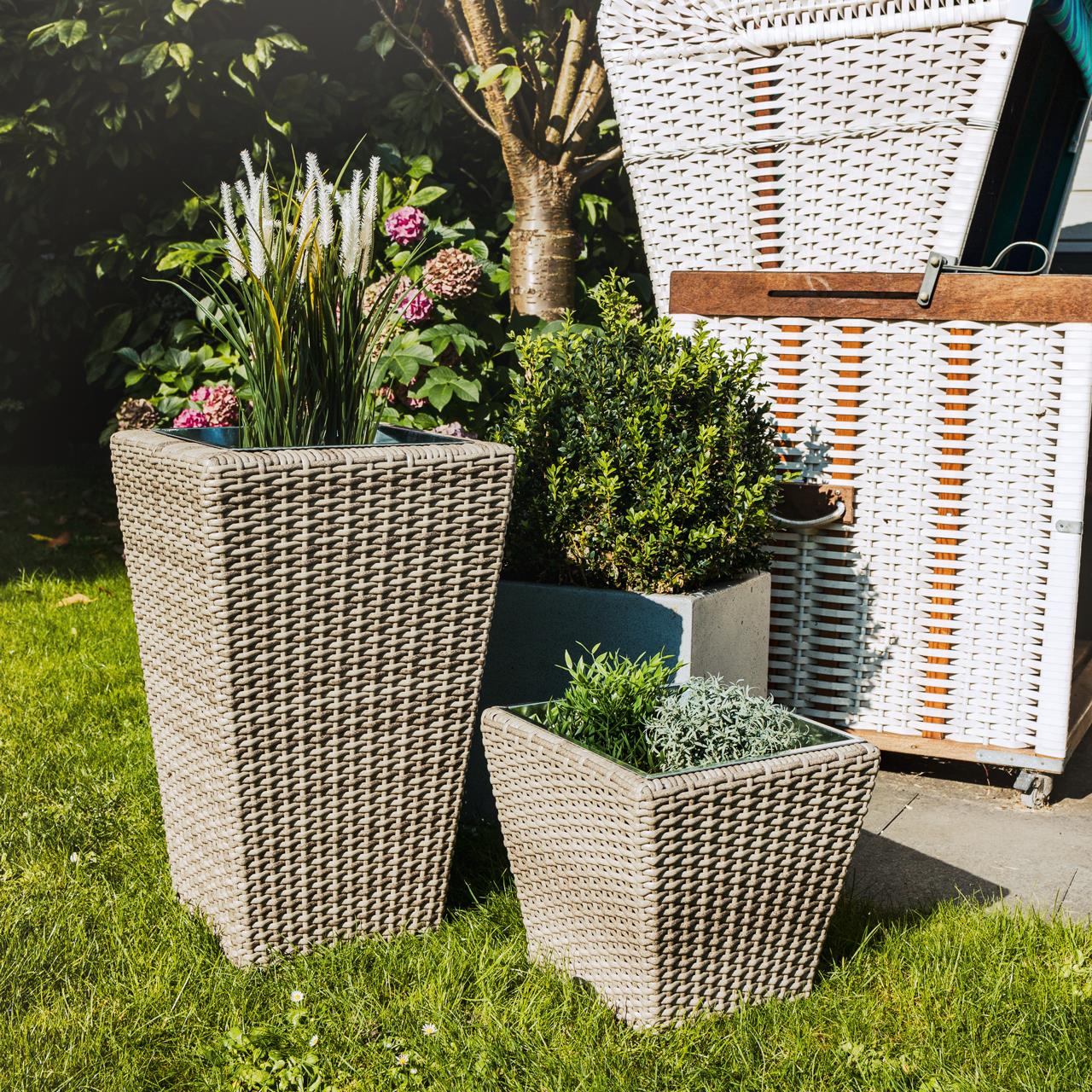 Pflanztopf Outdoor Marinoir mit Zinkeinsatz groß - Polyrattan - 60 cm - sand Pflanztopf Outdoor Marinoir mit Zinkeinsatz groß - Polyrattan - 60 cm - sand