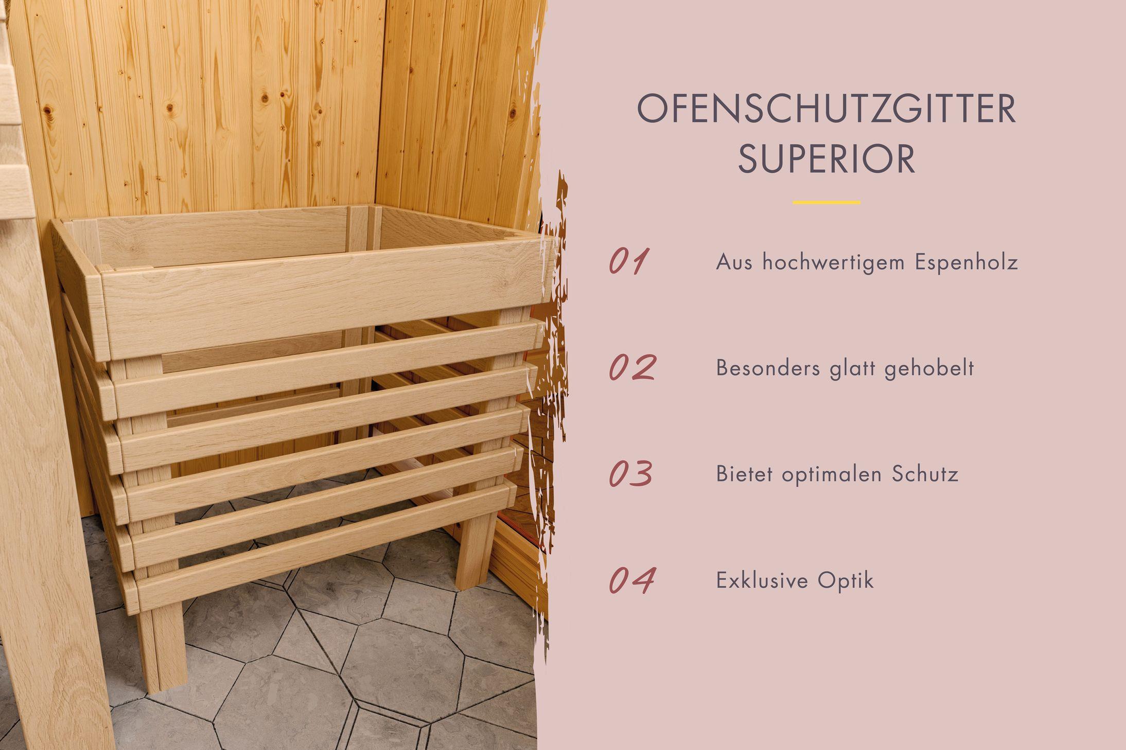 Innensauna Pasi mit 9 kW Ofen FIN 9 und Huum Wifi Steuerung natur