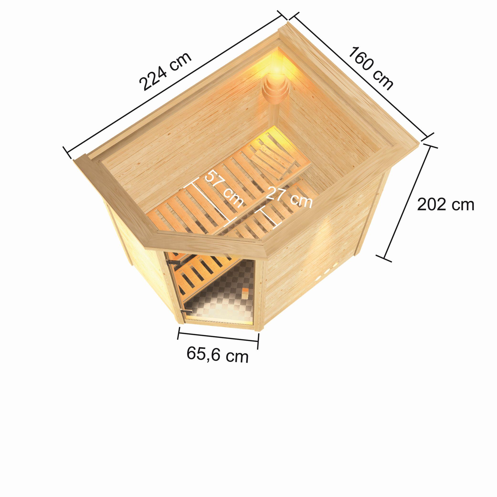 Innensauna Henk mit 9 kW Ofen FIN 9 und Huum Wifi Steuerung natur