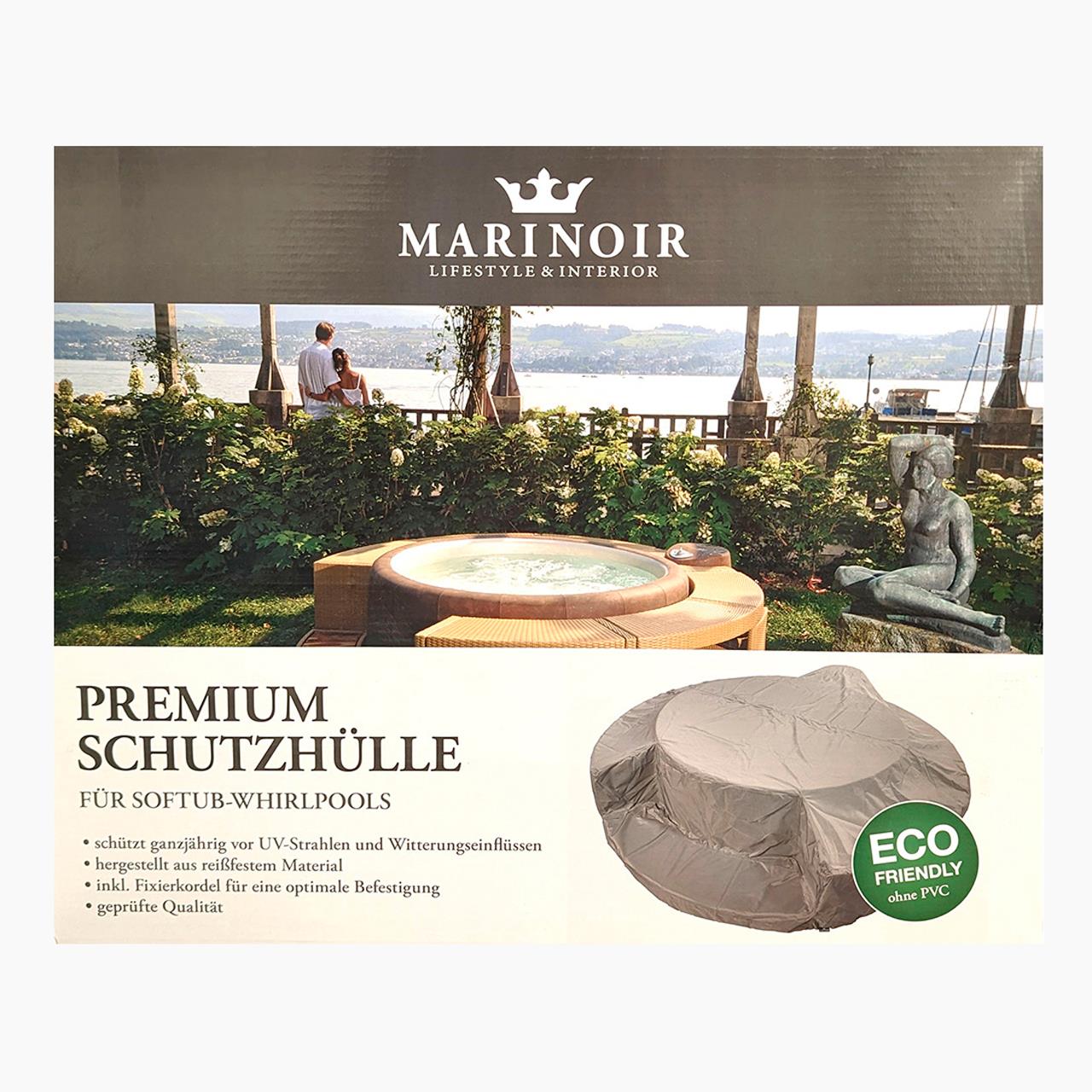 Whirlpool-Schutzhülle für Softub RESORT oder POSEIDON mit Polyrattan- oder Stauseeholz-Umrandung - silber-grau Whirlpool-Schutzhülle für Softub RESORT oder POSEIDON mit Polyrattan- oder Stauseeholz-Umrandung - silber-grau