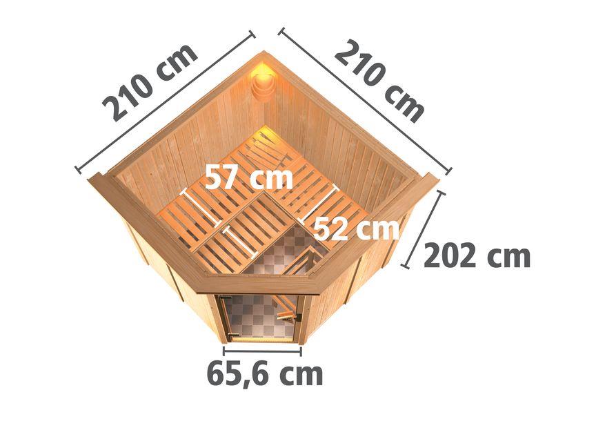 Innensauna Alvar mit 9 kW Ofen FIN 9 und Huum Wifi Steuerung natur