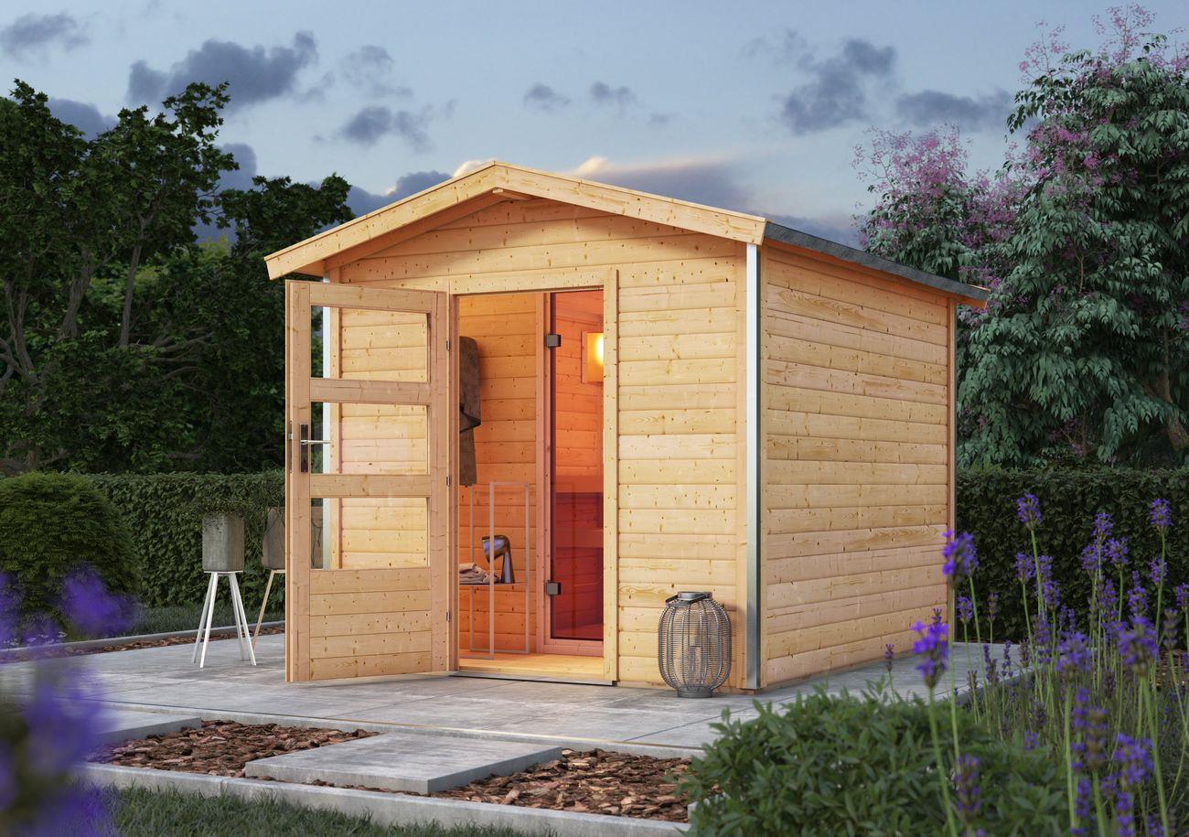 Aussenssauna Bonde mit 9 kW Ofen FIN 9 und Huum Wifi Steuerung natur Aussenssauna Bonde mit 9 kW Ofen FIN 9 und Huum Wifi Steuerung natur