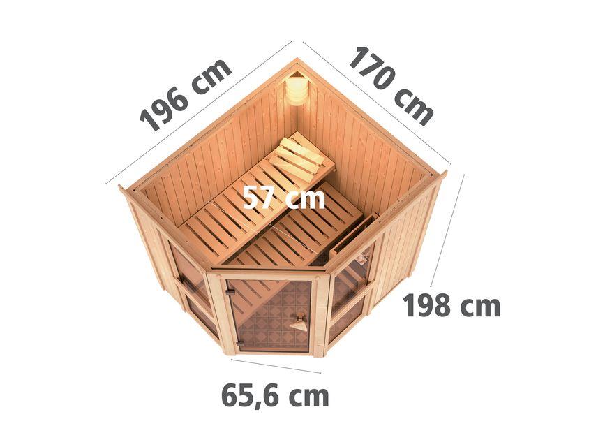 Innensauna Jari mit 9 kW Ofen FIN 9 und Huum Wifi Steuerung natur