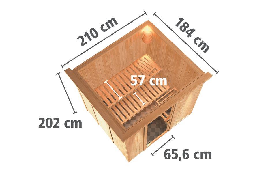 Innensauna Arto mit 9 kW Ofen BIO 9 und Huum Wifi Steuerung natur
