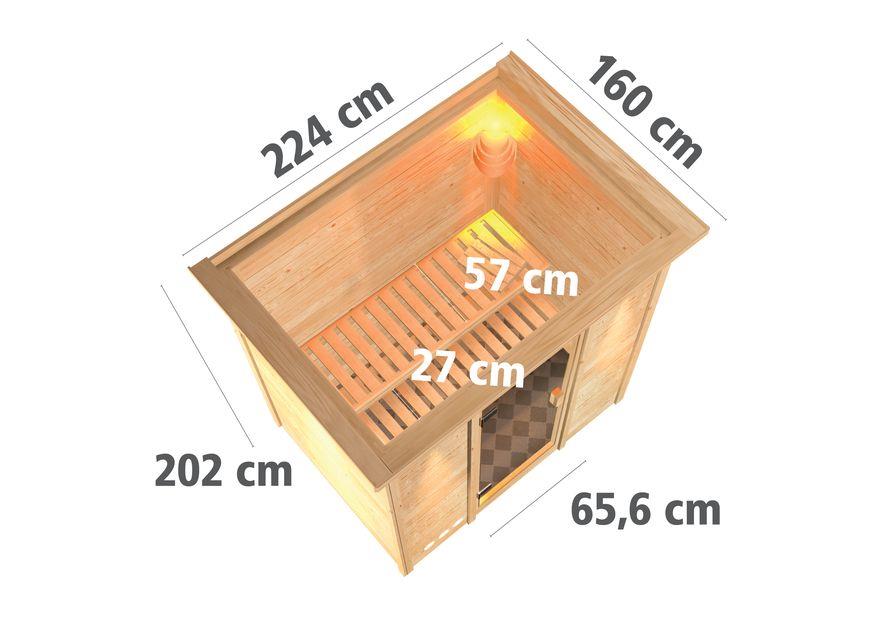 Innensauna Korven mit 9 kW Ofen BIO 9 und Huum Wifi Steuerung natur