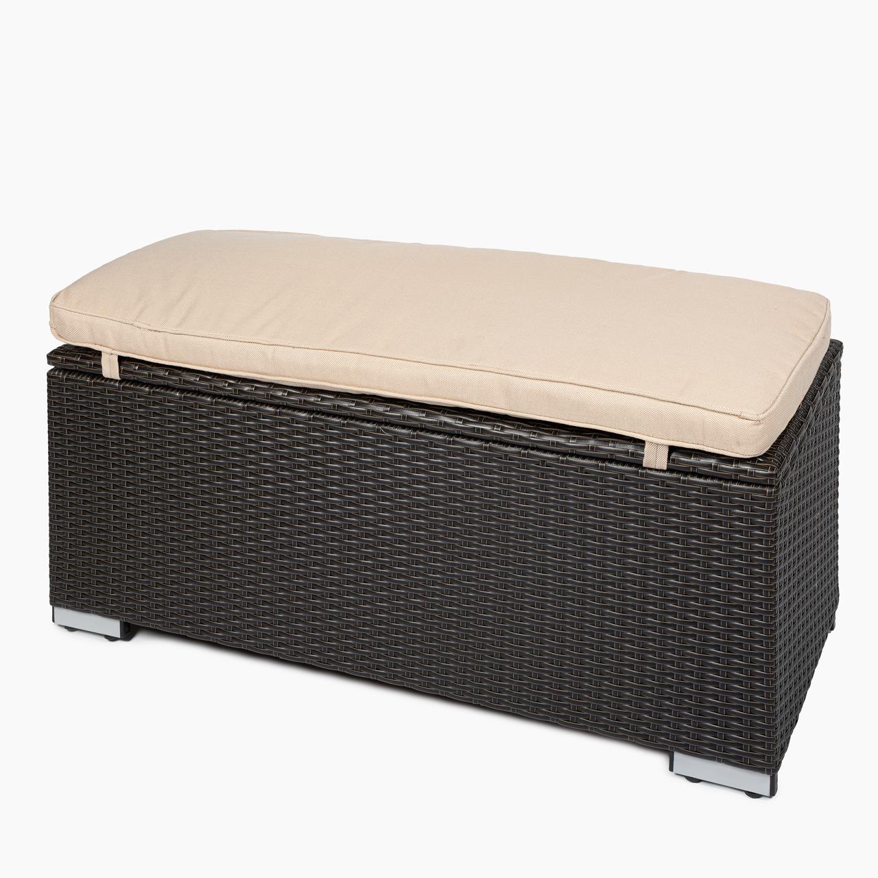 Garten-Aufbewahrungsbox Marinoir inkl. Auflage in beige - Polyrattan - 100 x 40 x 42 cm - mocca