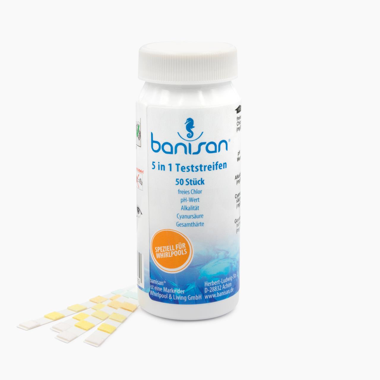5 in 1 Pool-Teststreifen BANISAN - 50 Stück - zur Bestimmung von Chlor- & pH-Werten - ohne Lesegerät 5 in 1 Pool-Teststreifen BANISAN - 50 Stück - zur Bestimmung von Chlor- & pH-Werten - ohne Lesegerät